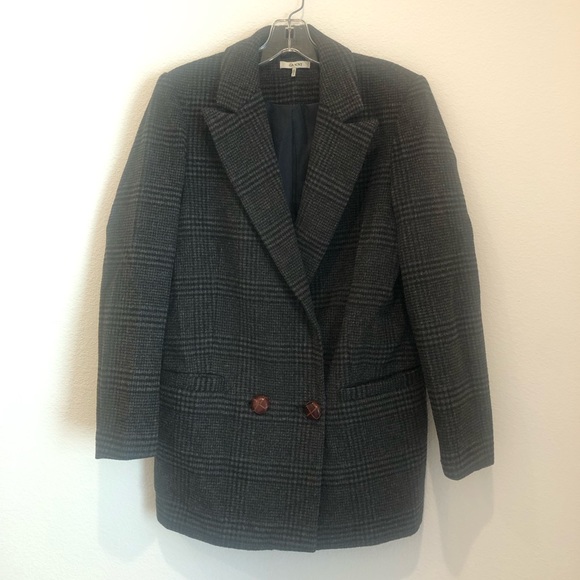 Ganni Woodside Checked Wool Blend Blazer Women’s Grey US 4 Jacket 2 Buttons - Picture 2 of 13